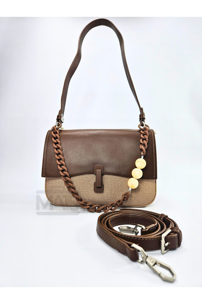 DSN Kanvas Krem Kahve El Ve Omuz Çantası