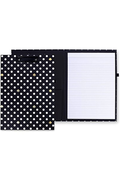 kate spade new york Foldable Writing Clipboard, Black Dot Folio with Notepad, Pen Loop & Pocket