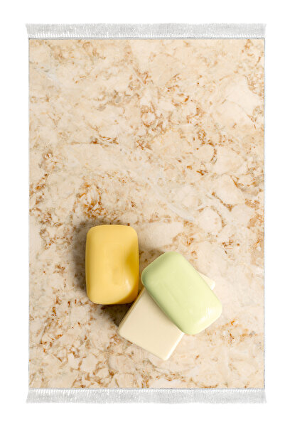 Alanur Home Non-Slip Base Djt Toilet Set Star Cotton Fringed Marble E5033 Cream