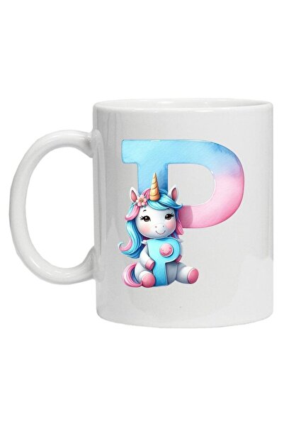 CRD PRINT Personalized mug with initial + unicorn (letter P), White, Ceramic, 330 ml,