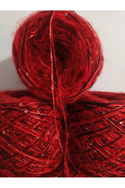 İPEK YÜN İPLİK DÜNYASI Angora Örgü İpi 2 Kat (Kırmızı,Siyah) Floş (Kırmızı) Pul (Gold) Karışım 100gr