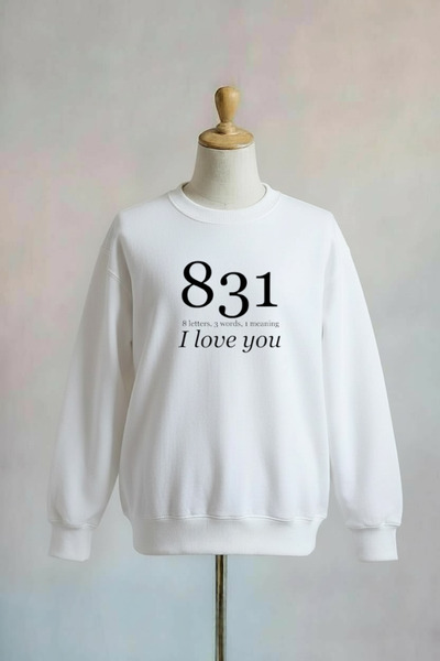 Vordevia أنا أحبك مطبوع سويت شيرت قطني قصة فضفاضة أبيض اللون
