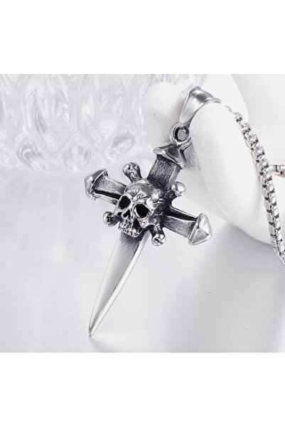voyageaccessory Gothic Punk Dagger Skull Stainless Steel Skull Pendant