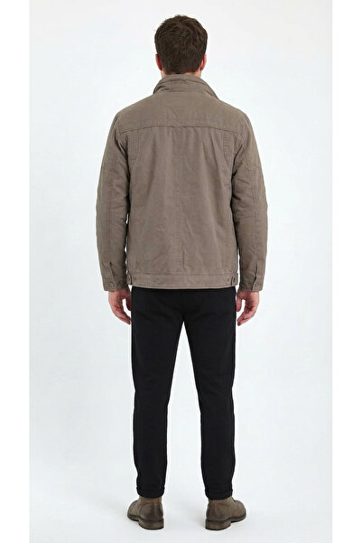 DYNAMO Mock Neck Comfortable Fit Rain Wind Insulated Thick Stylish Linen Gabardine Coat with Fur Inside and Pocket Flap