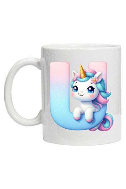 CRD PRINT Personalized ceramic mug with initial and unicorn (letter U), 330 ml -