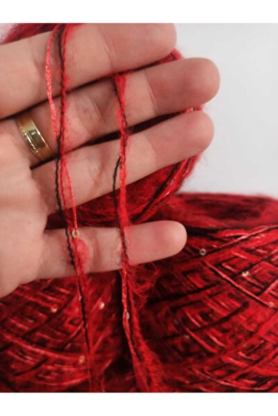 İPEK YÜN İPLİK DÜNYASI Angora Örgü İpi 2 Kat (Kırmızı,Siyah) Floş (Kırmızı) Pul (Gold) Karışım 100gr