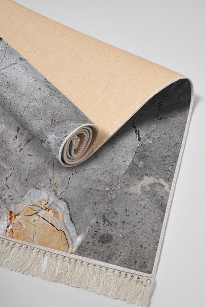 Alanur Home Non-Slip Base Djt Toilet Set Star Leather Fringed Marble E5037 Gray