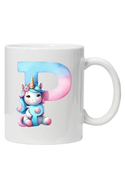 CRD PRINT Personalized mug with initial + unicorn (letter P), White, Ceramic, 330 ml,