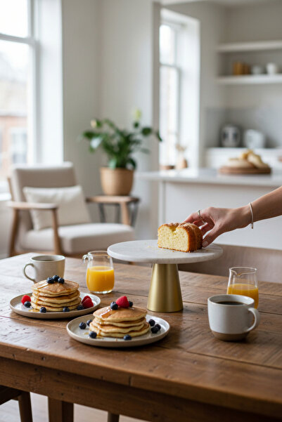 Akayev Travertine 25 cm Matte Gold Conical Footed Presentation Stand