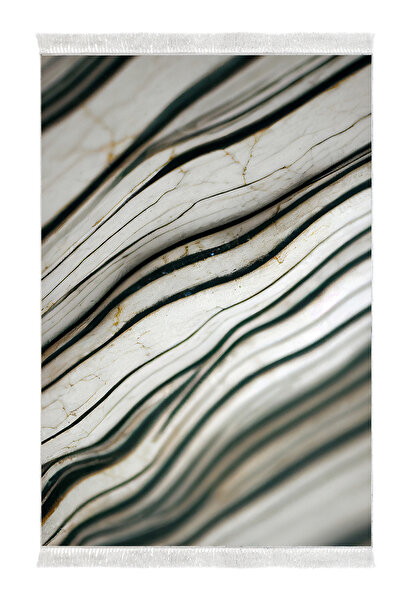 Alanur Home Non-Slip Base Djt Toilet Set Trend Fringed Marble E5032 White