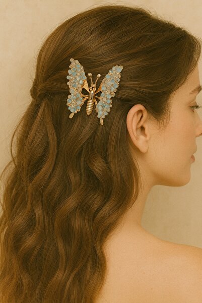 gigigiyim Crystal Stone Patterned Moving Winged Butterfly Hair Clip