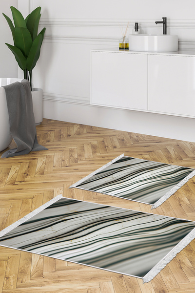 Alanur Home Non-Slip Base Djt Toilet Set Star Leather Fringed Marble E5032 White