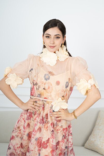 SELSAL فستان مورد مزين بالورد ميد