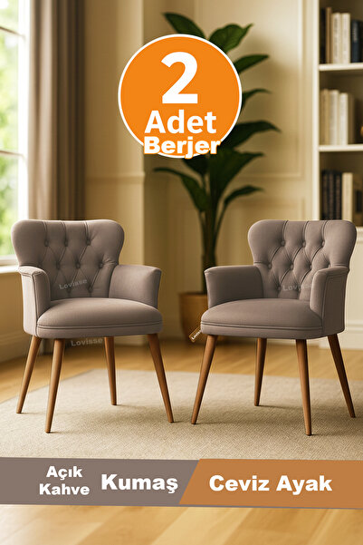 LOVİSSE HOME 2 Adet Açık Kahve Ceviz Berjer Tekli Koltuk Ofis Ev, Ofis, Bekleme, Çayseti, Cafe
