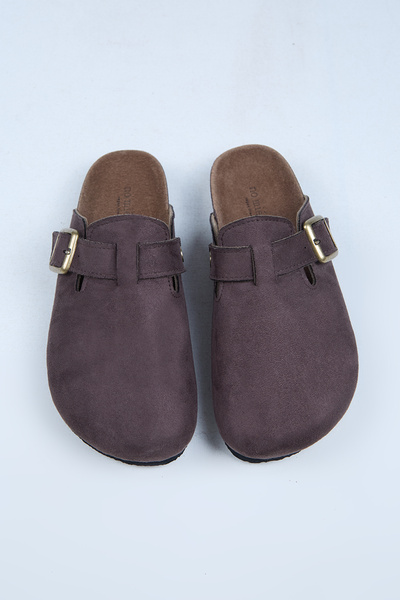 no miento Leon Men's Vegan Leather Buckle Brown Sabo Slippers