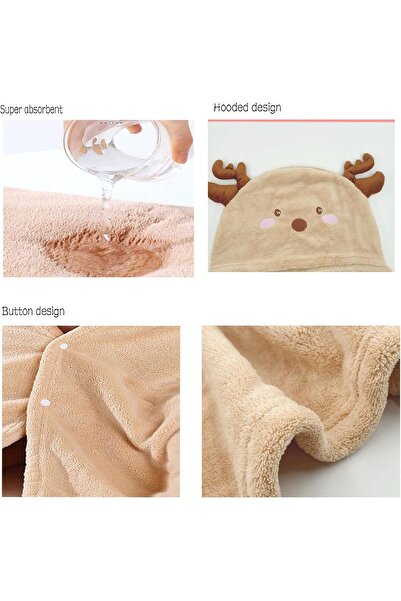 XICEN Toddler Hooded Baby Towel 140×70 cm, Super-Absorbent Soft Bath Blanket (Beige Deer)