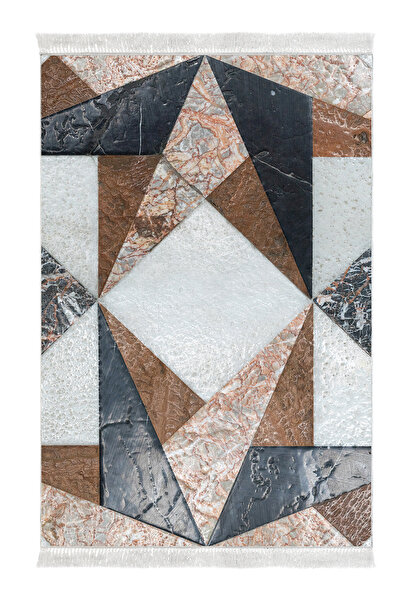 Alanur Home Non-Slip Base Djt Toilet Set Star Leather Fringed Geometric E5028 Colorful