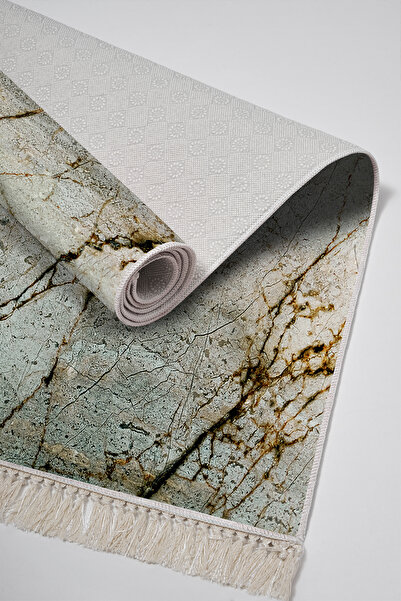 Alanur Home Non-Slip Base Djt Toilet Set Trend Fringed Marble E5031 Colorful