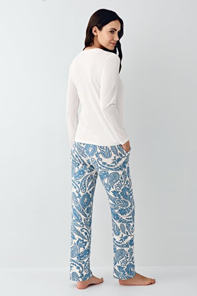 Pierre Cardin Γυναικείο σετ πιτζάμες με μακρυμάνικο μπλουζάκι από βαμβακερό μοντέλο με ανοιχτό πόδι κανονικής εφαρμογής