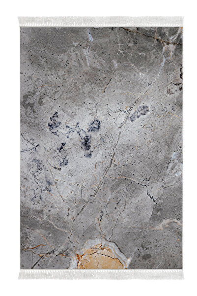 Alanur Home Non-Slip Base Djt Toilet Set Star Cotton Fringed Marble E5037 Gray