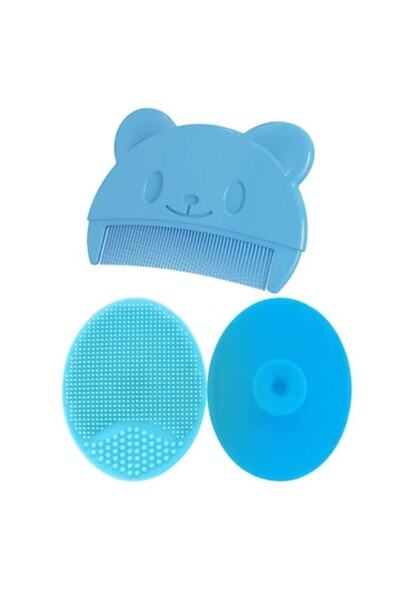 SUPER TRENDS Soft Silicone Baby Bath Brush and Comb Set, Blue Milk Crusting Removal