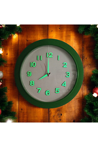 Bahat Phosphorescent Embossed Number Green White Wall Clock Diameter 30 cm Domed Glass