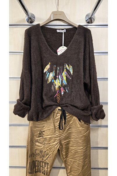 Park Moda Woolen Soft Sweater Gilded Feather Pattern