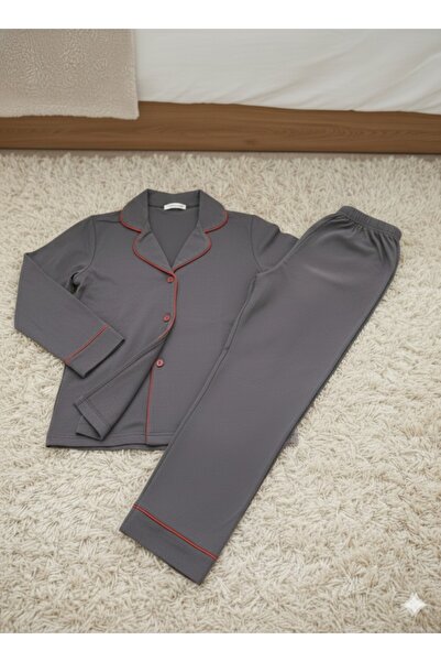 White Velvet Long Sleeve Modal Cotton Piped Button Women's Smoked Pajamas Set