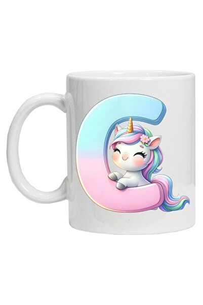 CRD PRINT Personalized mug with initial print + unicorn, letter C, white ceramic, 330 ml