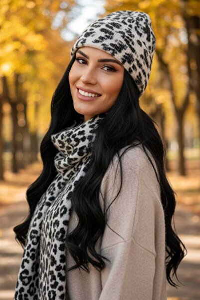 Mood Agenda Women's Premium Leopard Patterned Scarf Beanie Set of 2