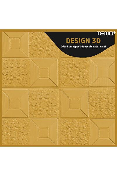 Teno Set of 10x 3D Teno® Wallpaper, coverage area 4.9 sq m, self-adhesive, wall/ceiling, 70x70 cm, yellow/gold