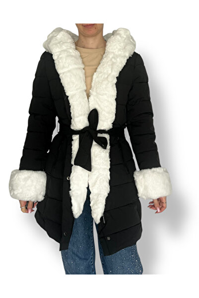 DENRA Geacă de iarnă neagră cu blană bogată – Stil luxuriant & protecție termică