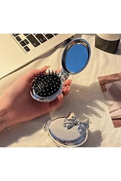 gigigiyim Fiyonk Detaylı Katlanabilir Yuvarlak Ayna ve Tarak