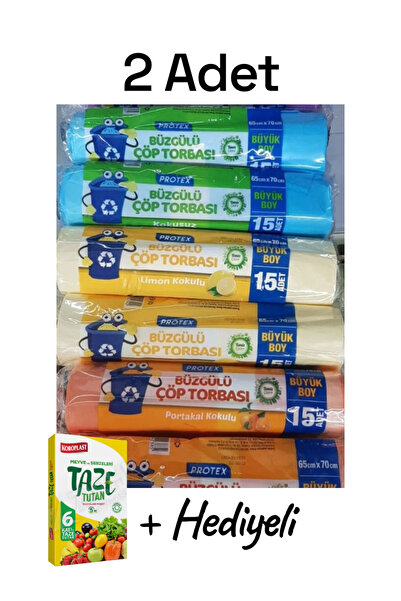 KMS HOME Protex 65*70 Büzgülü Çöp Poşeti Kokulu Limon, Portakal 15'li X 2 Adet