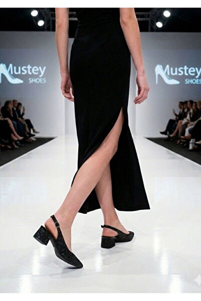 mustey Short-Heeled, Stylish-Looking Satin Women's Shoes with Glitter Details