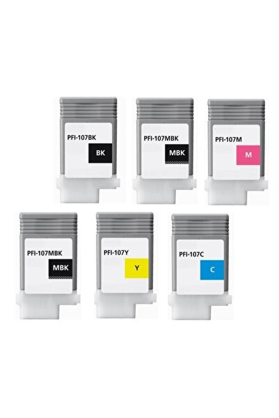 Propart Set of 6 Pfi 107 Cartridges Black, Matte Black, Blue, Red, Yellow Multicolor 6000 Compatible Pages