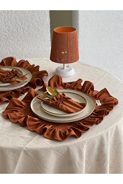 KaiAtelier 2-Piece Terra Linen Rectangular Ruffled American Placemat/Placemat