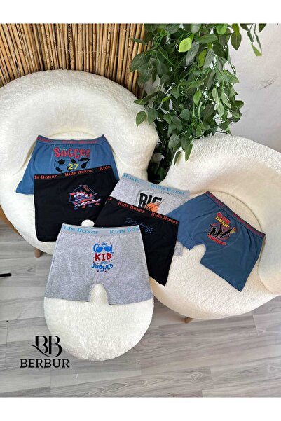 BERBUR Erkek Çocuk Pamuklu Desenli Boxer Külot 5 li