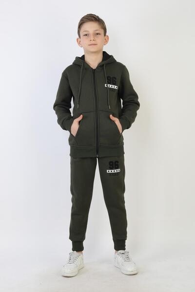 NEW YEAR FİT Three Thread Zippered K Hooded Boy's Suit