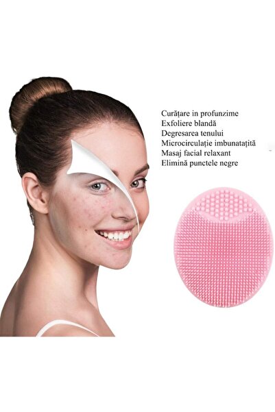 TrioStore Mini silicone disk-type facial brush for face and skin cleansing, facial massage, Pink