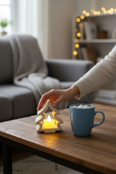 Mescolare Çam Ağacı Tealight Mumluk | Yılbaşı Dekorasyonu | Rustik Işıklı Mas...