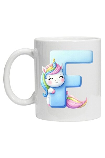 CRD PRINT Personalized mug with initial + unicorn - letter F, white ceramic, 330 ml