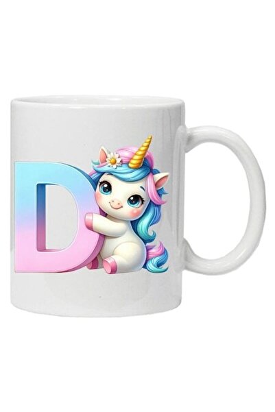 CRD PRINT Personalized Ceramic Mug with Initial & Unicorn - Letter D, White, 330 ml