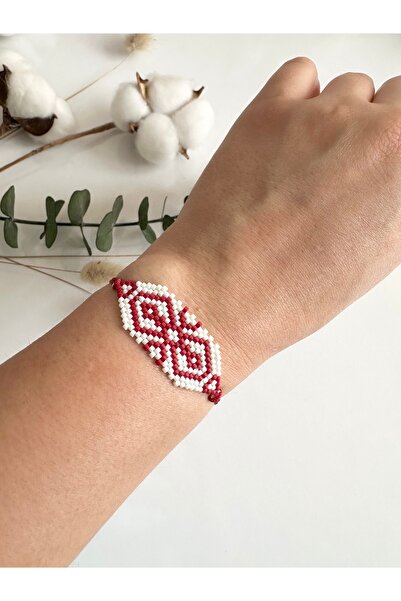 NevoAccessory Ethnic Patterned Red String Women's Miyuki Bracelet - Adjustable Bijouterie Bracelet