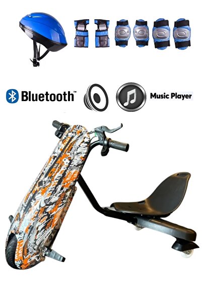 CityMate Drift Car Bluetooth Hoparlörlü Graffiti Desenli Drift Scooter Kask-Dizlik Seti Hediyeli