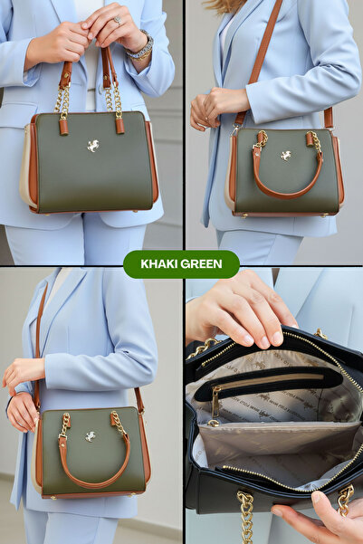 POLO CLUB Women's Polo 4 Compartment Chain Detailed Long Crossbody Strap & Handbag 4040 (23X19 cm)