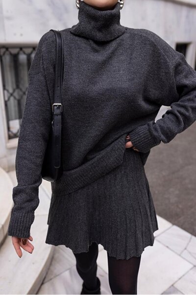 Get Crazy Mesh Mini Skirt Fisherman Sweater Bottom Top Knitwear Set