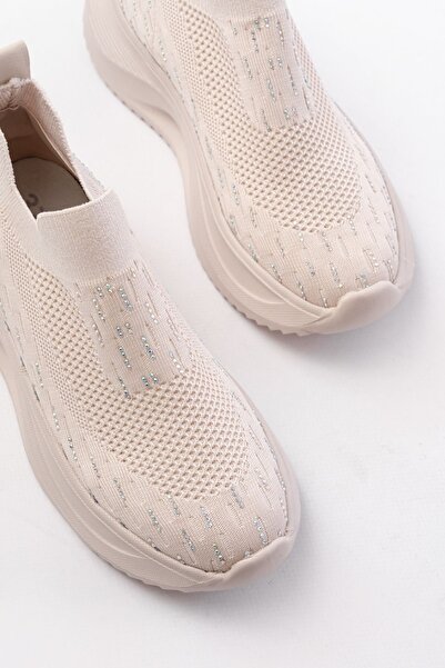 Zerenyus Zri̇n-707 Beige Knitwear Faillant Sole Slip-On Stone Women's Sports Shoes