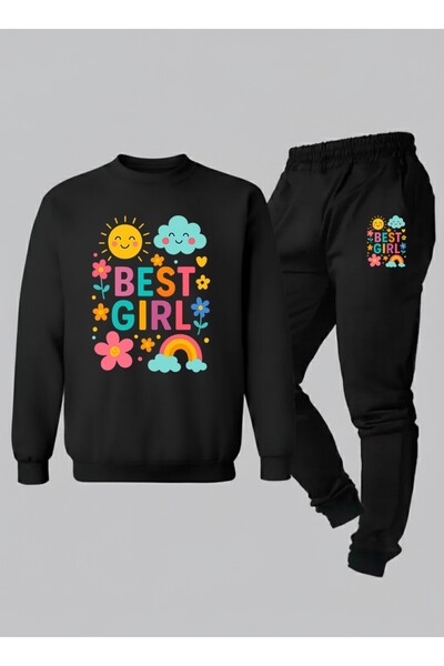 LORVEX Swea tricou pentru fete - Set de trening cu gât rotund BEST GRL imprim...