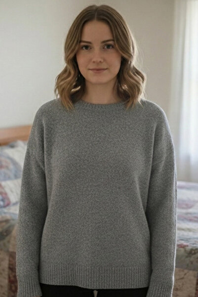 STEFFKON Women's casual gray sweater - Round collar